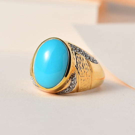 Amerikanischer Sleeping Beauty Türkis, weißer Zirkon Ring, 925 Silber Gelbgold Vermeil ca. 5.16 ct
