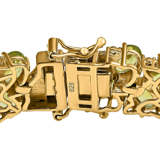 Natürliches Peridot, weißes Zirkon Armband ca. 19 cm 925 Silber vergoldet ca. 36.96 ct