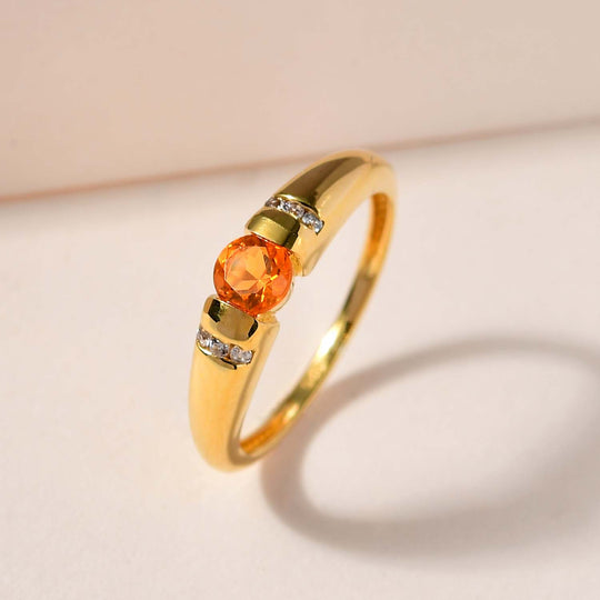 Salamanca Feueropal und weißer Zirkon Ring, 925 Silber vergoldet ca. 0.34 ct