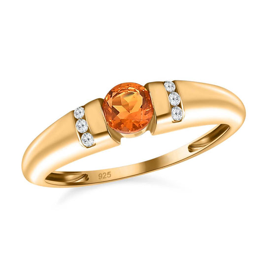 Salamanca Feueropal und weißer Zirkon Ring, 925 Silber vergoldet ca. 0.34 ct