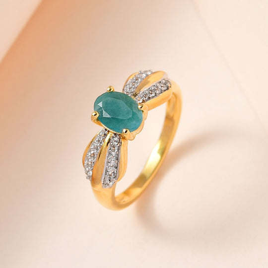 Grandidierit, weißer Zirkon Ring, 925 Silber vergoldet, ca. 1.01 ct