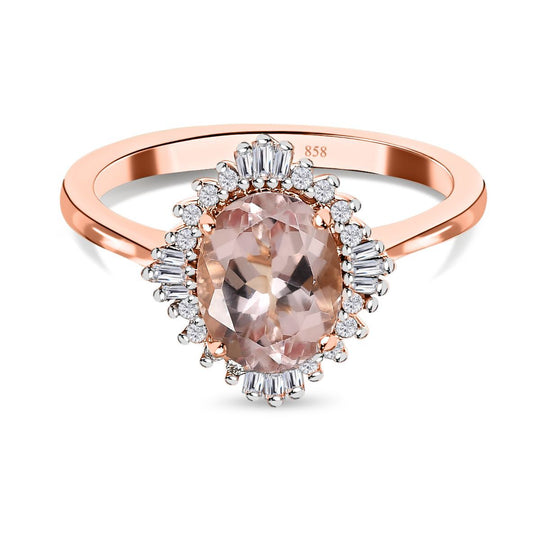 AAA Rosa Morganit, Weißer Diamant Ringe 585 Gold (Größe 19.00)  ca. 1.93 ct