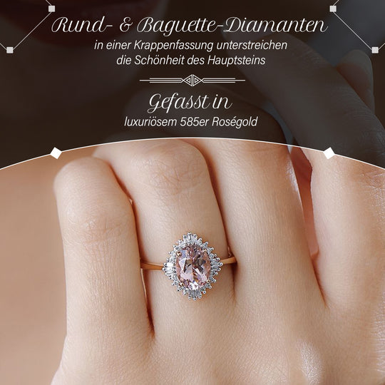 AAA Rosa Morganit, Weißer Diamant Ringe 585 Gold (Größe 19.00)  ca. 1.93 ct