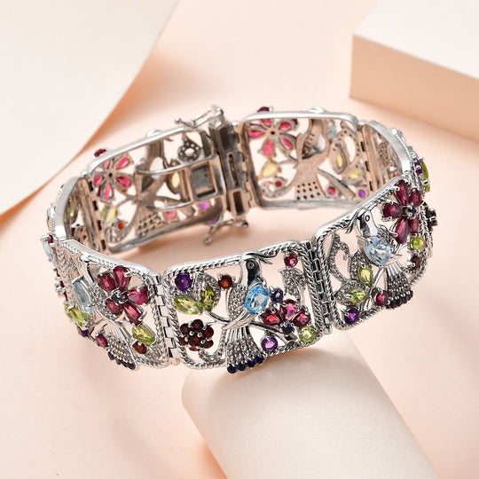 Jardin Kollektion - Himmelblauer Topas, Rhodolith Granat Armband ca. 19 cm 925 Silber platiniert ca. 23.00 ct