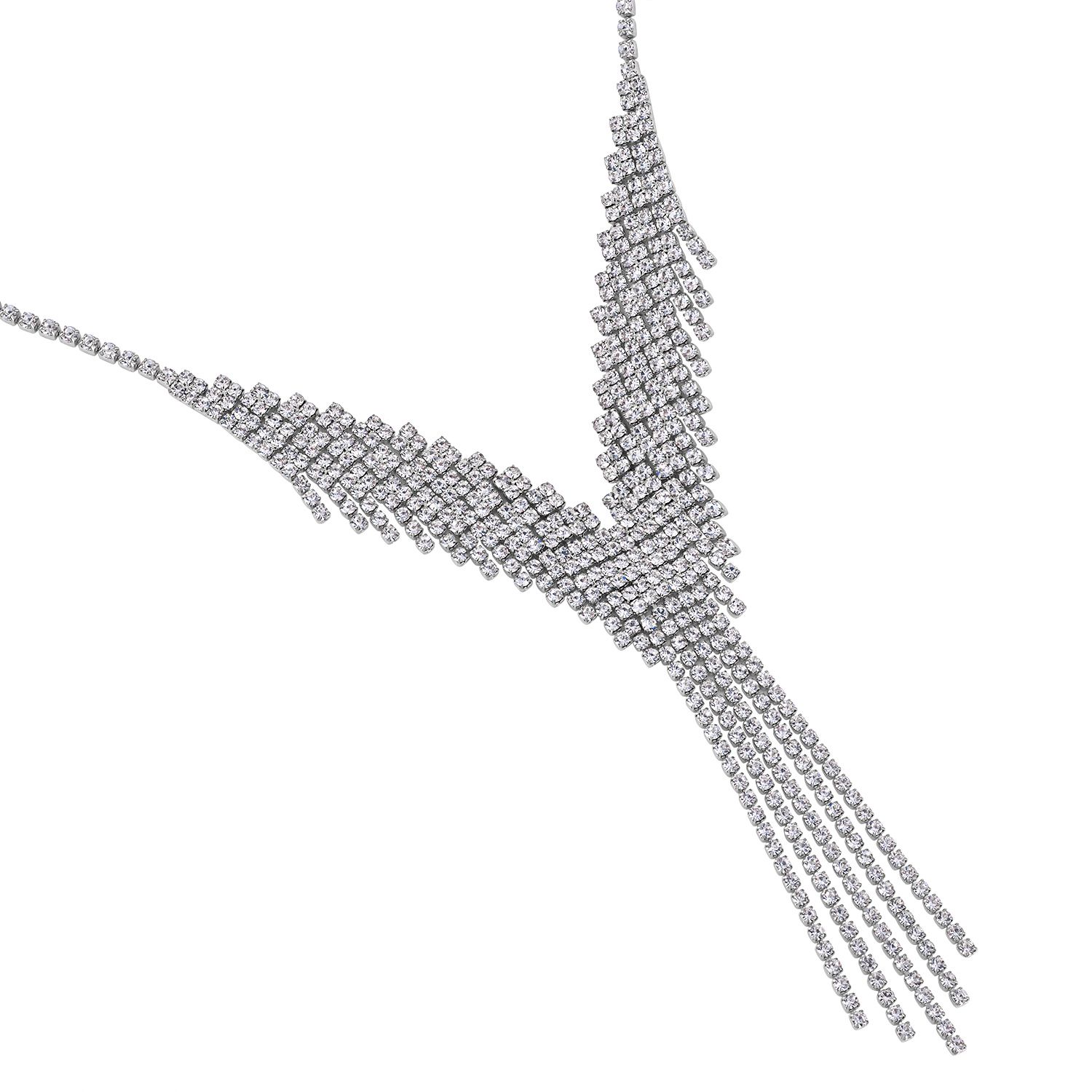 Wasserfall weißes Kristall Collier,, ca. 50 cm, silberfarben