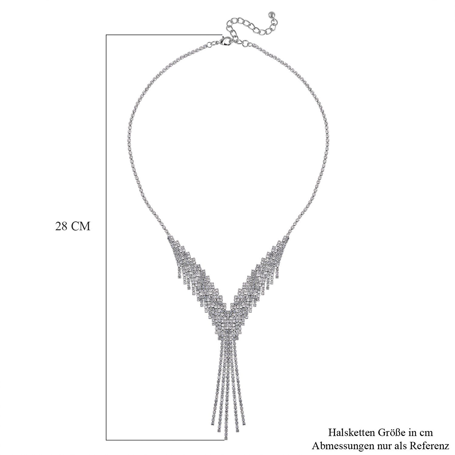 Wasserfall weißes Kristall Collier,, ca. 50 cm, silberfarben