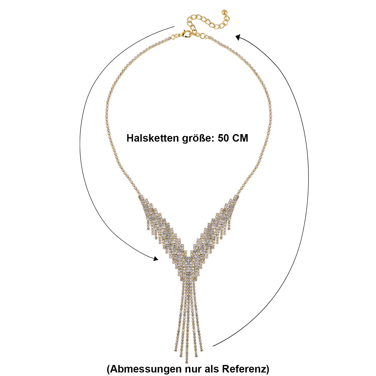 Wasserfall weißes Kristall Collier, ca. 50 cm, goldfarben