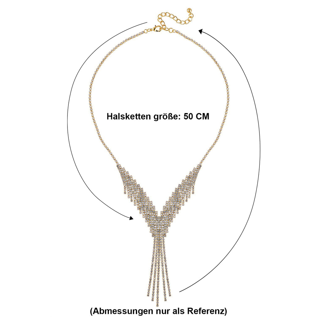 Wasserfall weißes Kristall Collier, ca. 50 cm, goldfarben