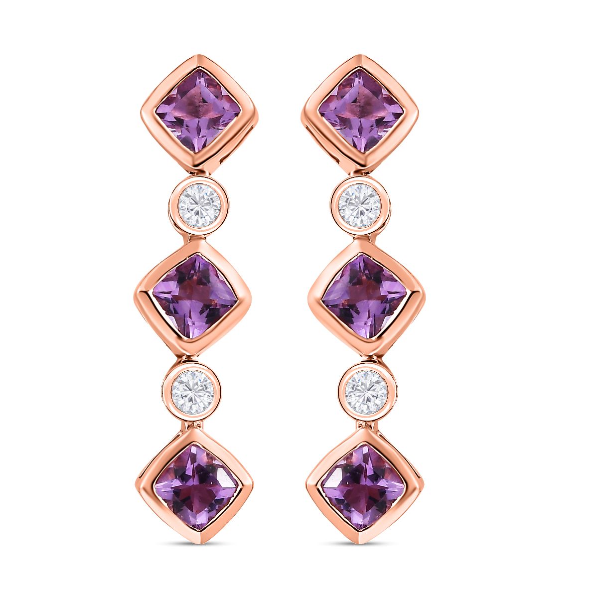 Rose De France Amethyst, weißer Zirkon Ohrringe, 925 Silber rosévergoldet ca. 2.12 ct