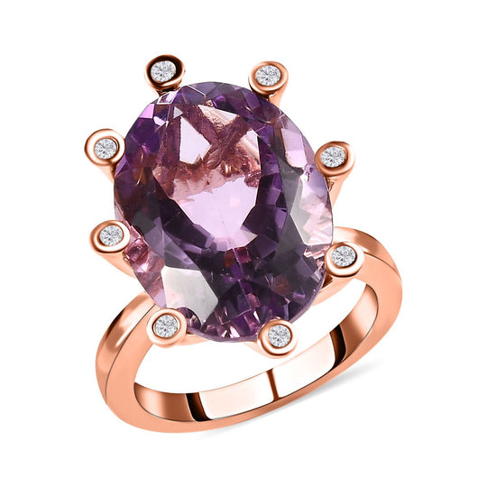 Rose De France Amethyst, weißer Zirkon Ring, 925 Silber rosévergoldet ca. 11.77 ct