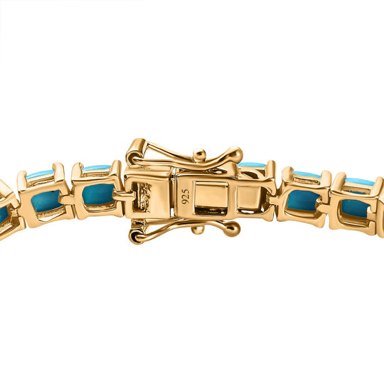 AA Amerikanische Sleeping Beauty Türkis Armband ca. 19 cm 925 Silber Gelbgold Vermeil ca. 12.62 ct