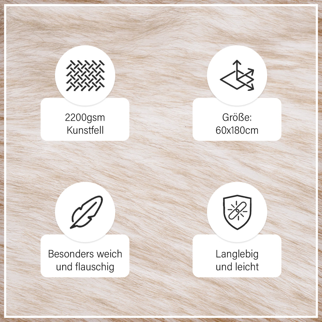 Luxury Edition: Wolkenweicher 2200 GSM Kunstfell Läufer 60x180 cm, Weiß Meliert