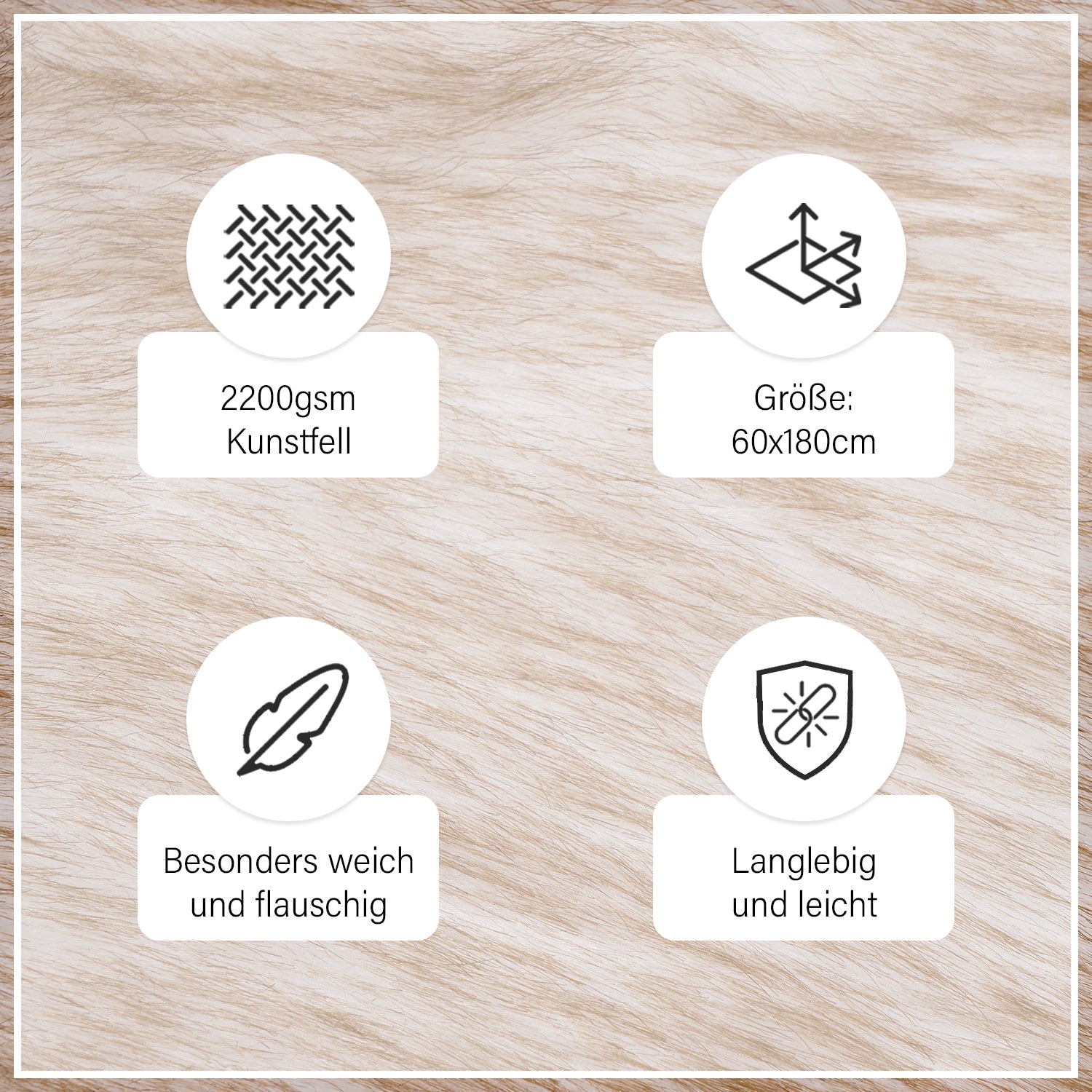 Luxury Edition: Wolkenweicher 2200 GSM Kunstfell Läufer 60x180 cm, Weiß Meliert