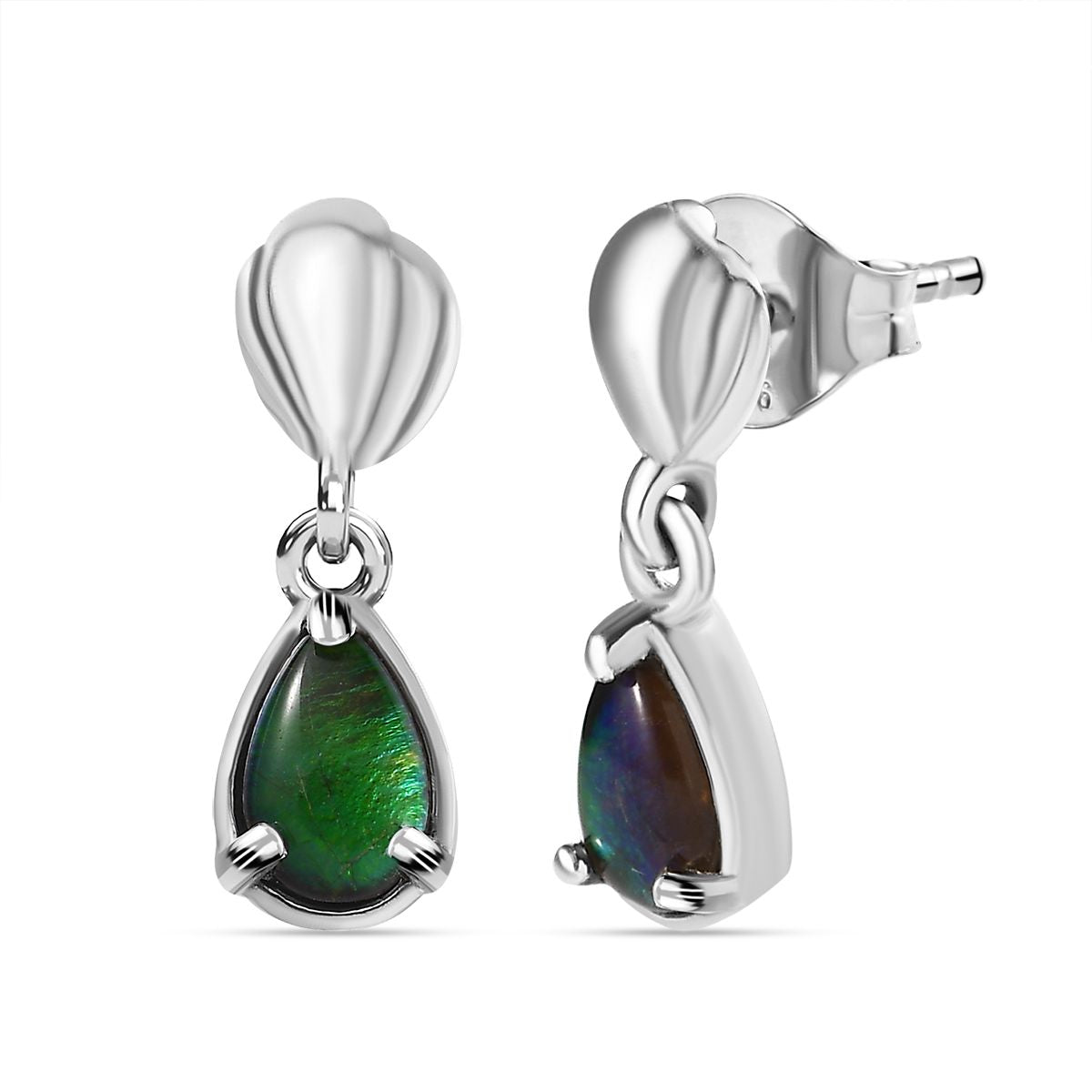 Kanadischer Ammolit Ohrringe 925 Silber platiniert ca. 0.88 ct