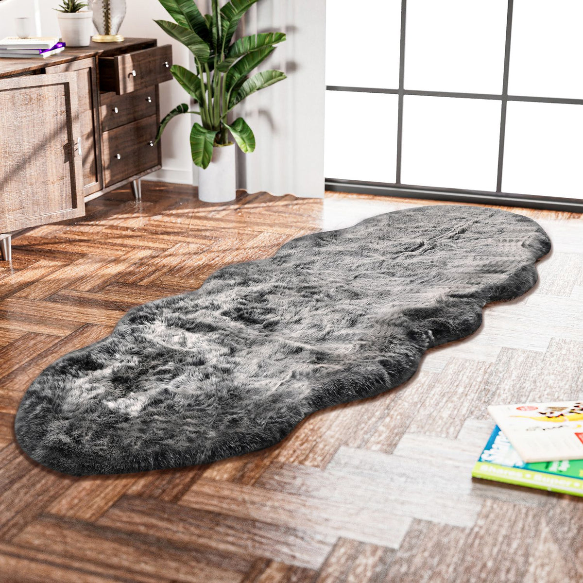 Luxury Edition: Wolkenweicher 2200 GSM Kunstfell Läufer 60x180 cm, grau meliert