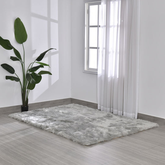 Luxury Edition: 2200 GSM Kunstpelz-Teppich, mit Rutschfeste Rückseite aus Wildleder, 160x230cm, Hellgrau