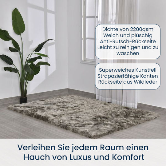 Luxury Edition: 2200 GSM Kunstpelz-Teppich, mit Rutschfeste Rückseite aus Wildleder, 160x230cm, Weiß