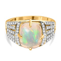 Natürlicher, äthiopischer Welo Opal, Weißer Zirkon Ring, 925 Silber Gelbgold Vermeil (Größe 17.00) ca. 3.53 ct