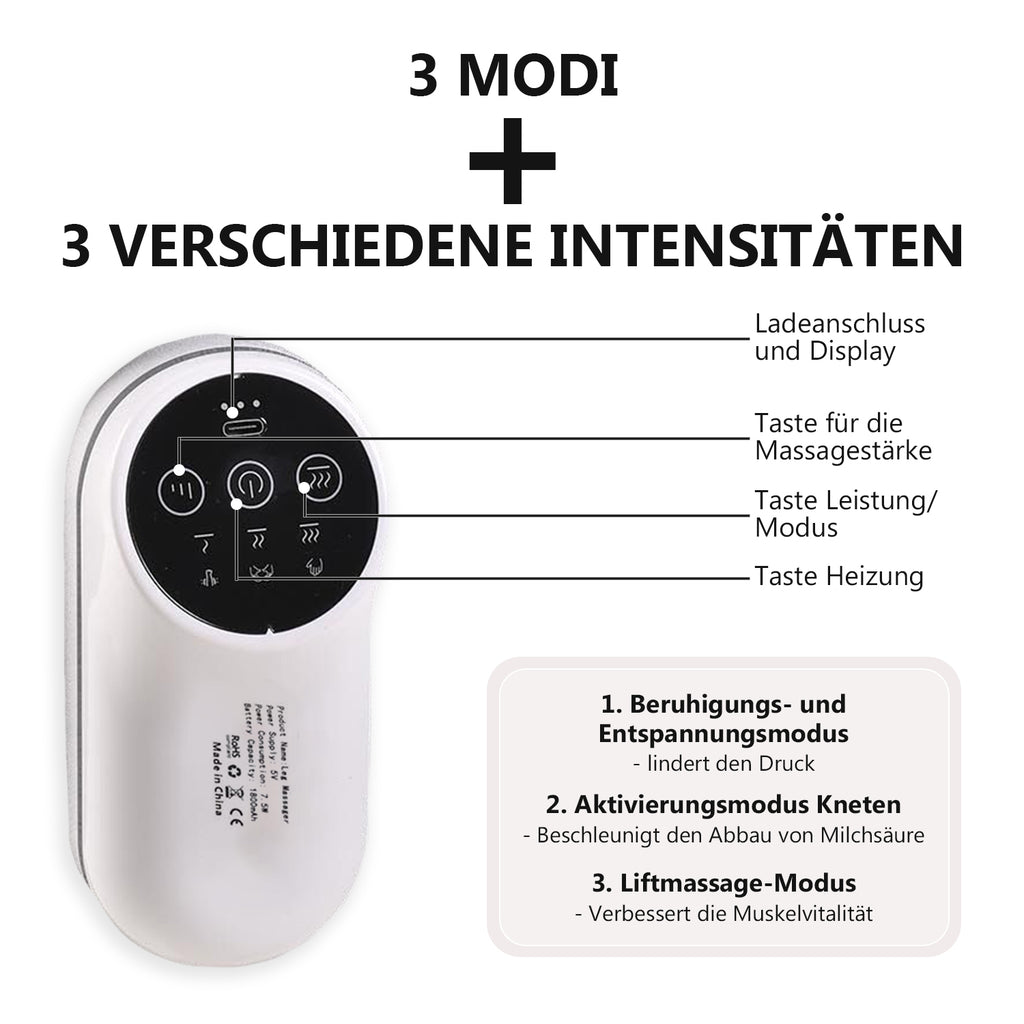 Therapeutischer Bequemer Beinmassierer Deluxe, Wärmetherapie, 3 Stufen Stärkeeinstellung, Baumwolle