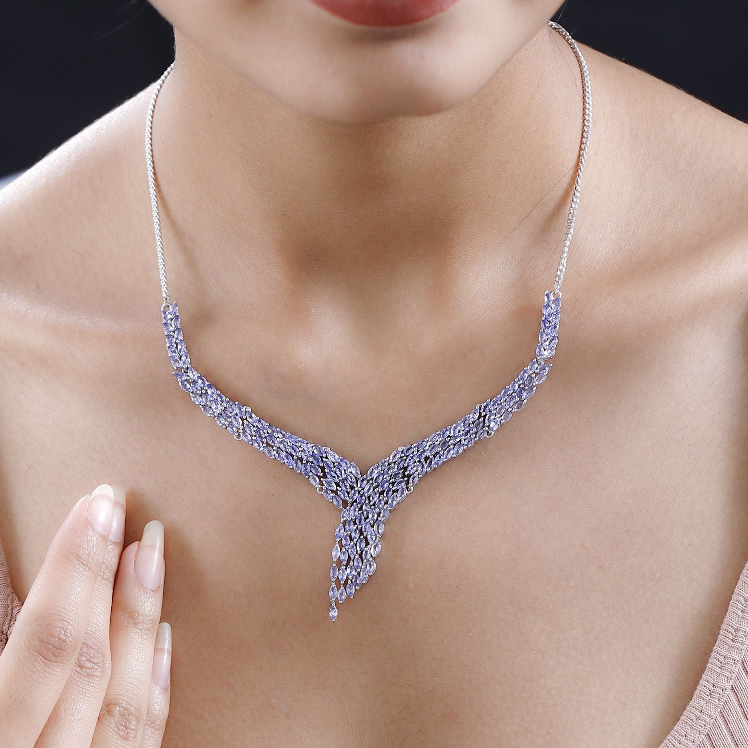 Tansanit Halskette ca. 45 cm 925 Silber platiniert ca. 12.48 ct