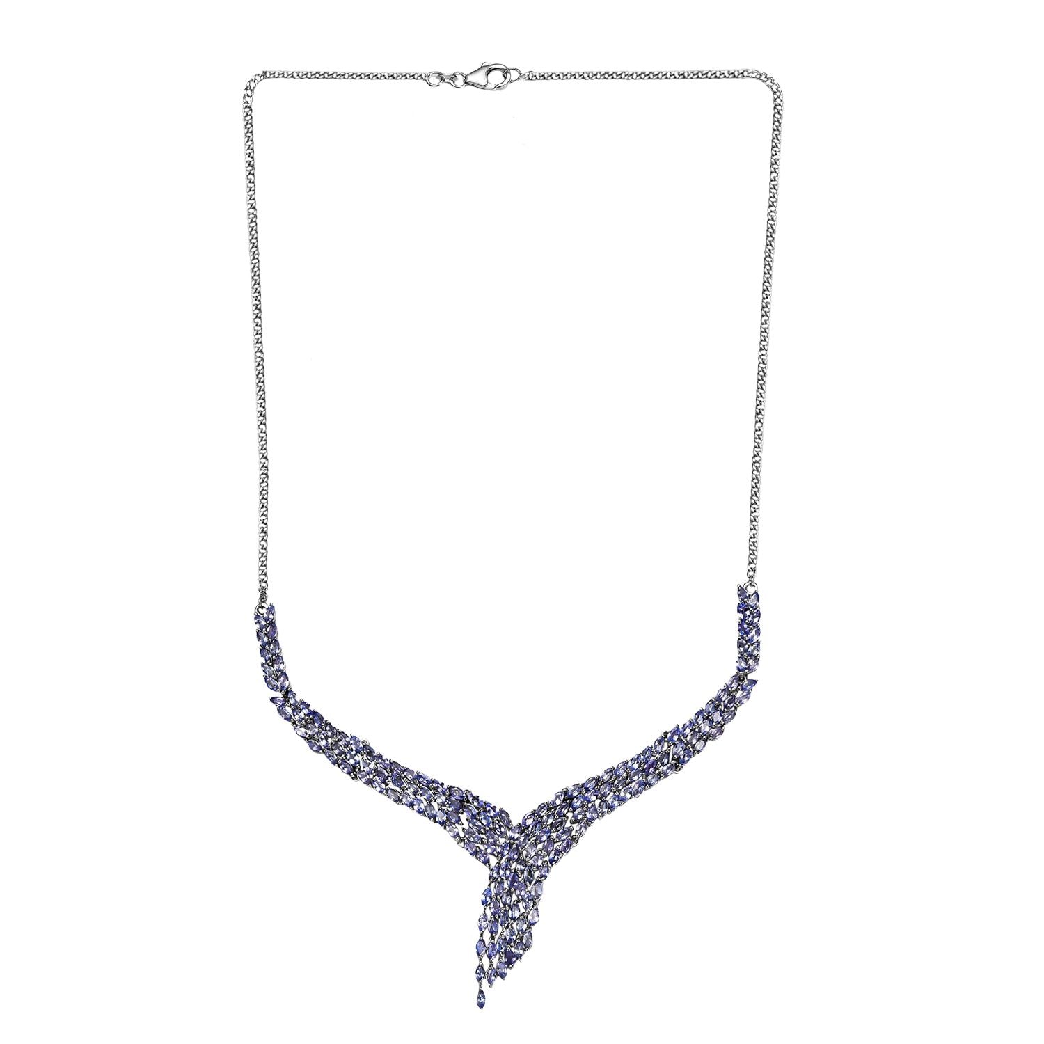 Tansanit Halskette ca. 45 cm 925 Silber platiniert ca. 12.48 ct
