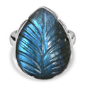 Handgeschnitzter Labradorit Ring, 925 Silber platiniert (Größe 16.00) ca. 15.41 ct