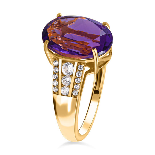 AA Lusaka Amethyst, weißer Zirkon Ring, 925 Silber vergoldet ca. 6.10 ct