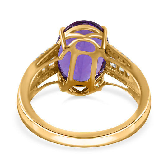 AA Lusaka Amethyst, weißer Zirkon Ring, 925 Silber vergoldet ca. 6.10 ct