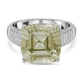Prasiolite, Lasergeschnittener weißer Zirkon Ring, 925 Silber platiniert (Größe 20.00) ca. 8.42 ct