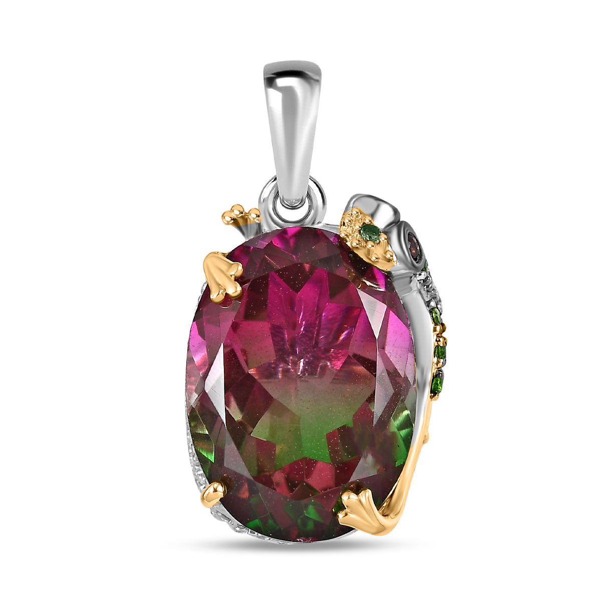 Wassermelonen-Quarz-Triplett, Roter Granat Anhänger 925 Silber Bicolor ca. 14,17 ct.