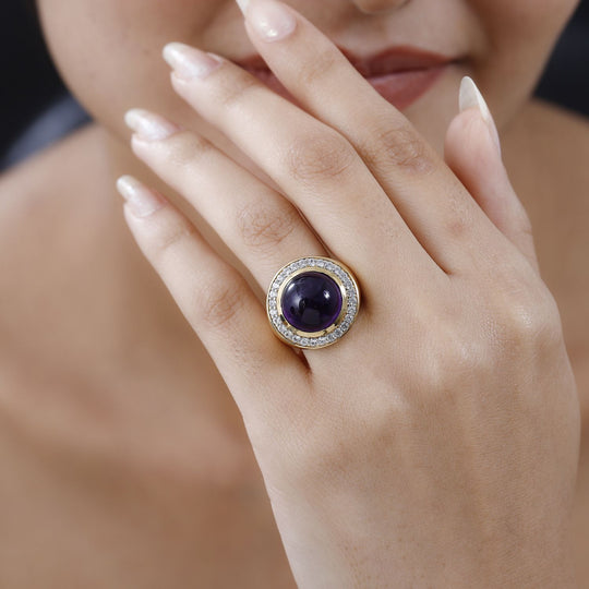 Afrikanischer Amethyst, weißer Zirkon Ring, 925 Silber vergoldet ca. 9.38 ct