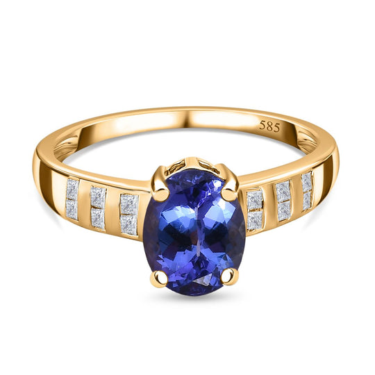 AA Tansanit, weißer Diamant Ring, 585 Gold (Größe 20.00) ca. 2.07 ct