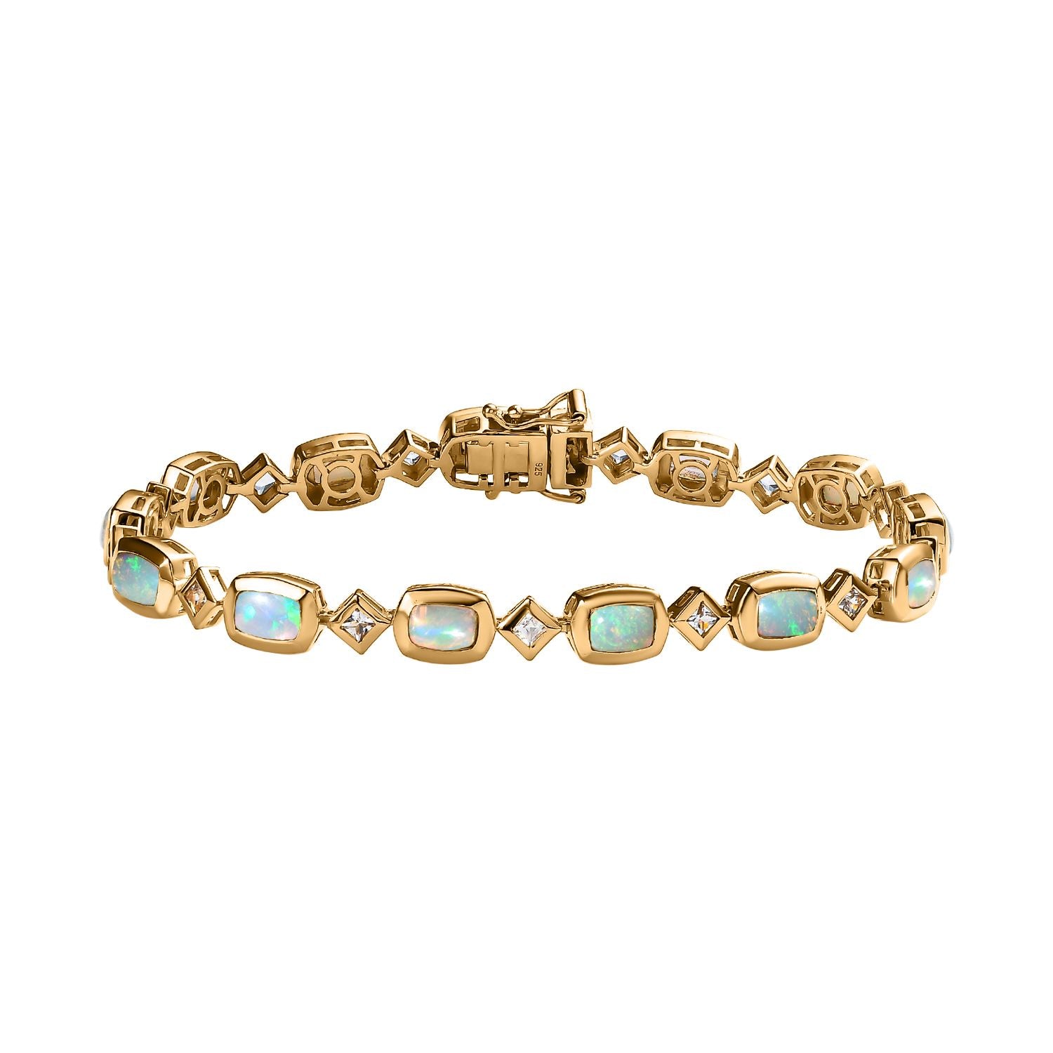 AA Natürlicher, äthiopischer Welo Opal, Weißer Topas Armband ca. 20 cm 925 Silber vergoldet ca. 5.79 ct