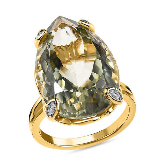 Prasiolite, Weißer Zirkon Ringe 925 Silber Gelbgold Vermeil ca. 20.43 ct