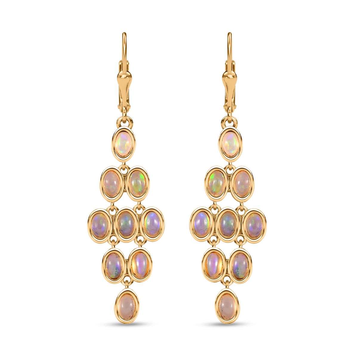 Natürlicher, äthiopischer Welo Opal Ohrringe 925 Silber Gelbgold Vermeil ca. 3.42 ct