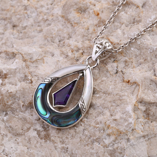Afrikanischer Amethyst, Perlmutt Anhänger 925 Silber ca. 1,89 ct.