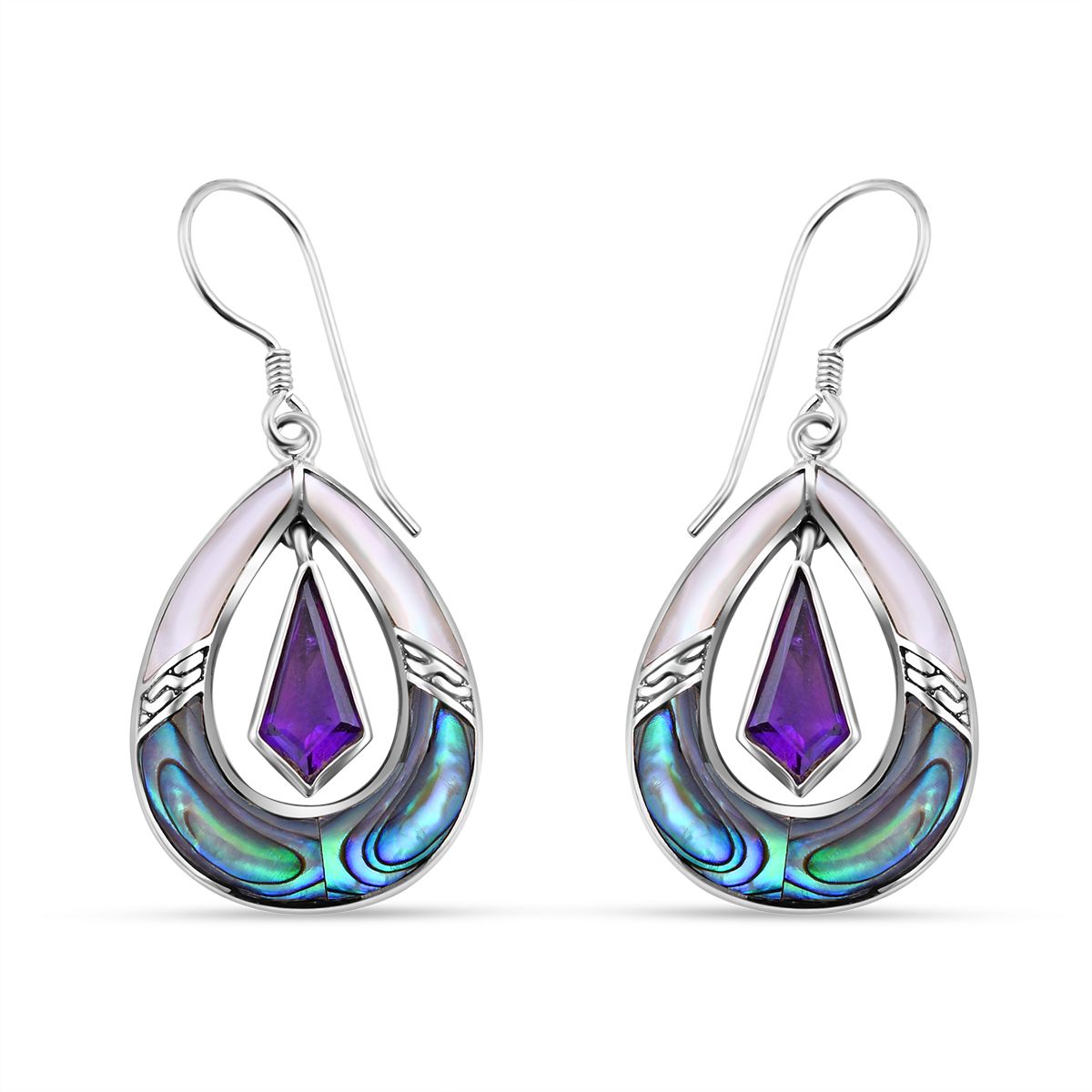 Royal Bali - Afrikanische Amethyst, Abalone Muschel Ohrringe 925 Silber