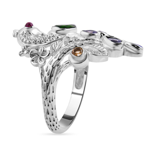 Royal Bali Natürlicher Chromdiopsid, Tansanit Ring, 925 Silber ca. 1.88 ct