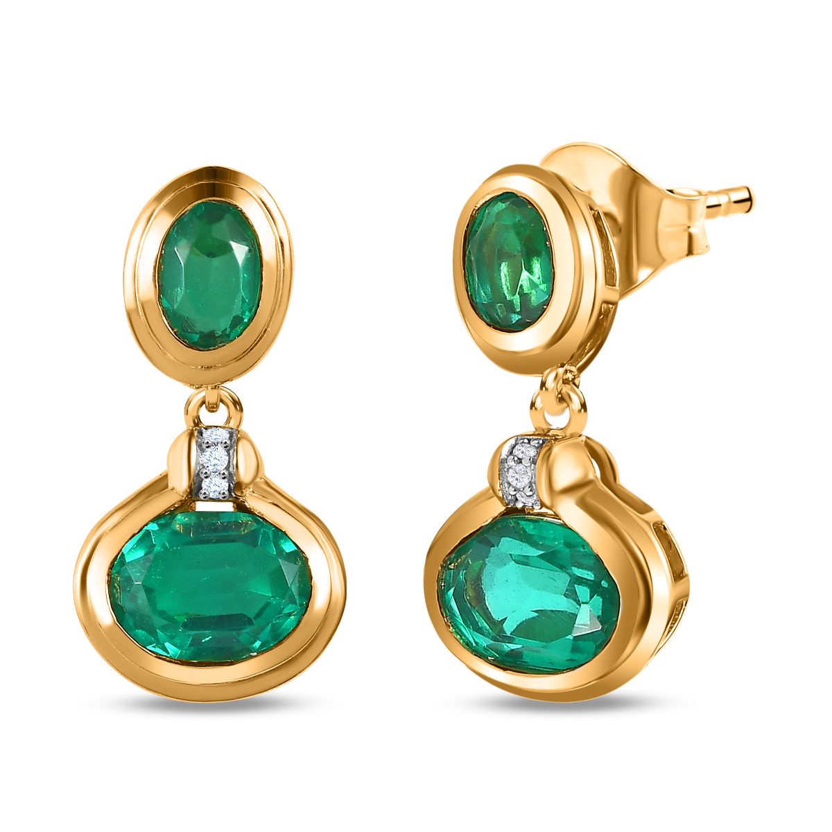 Smaragd-Quarz Triplette Ohrringe, 925 Silber vergoldet ca. 4.39 ct