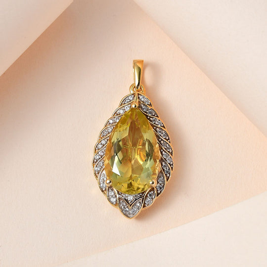 AAA Ouro Verde-Quarz, weißer Zirkon Anhänger, 925 Silber vergoldet ca. 8.34 ct