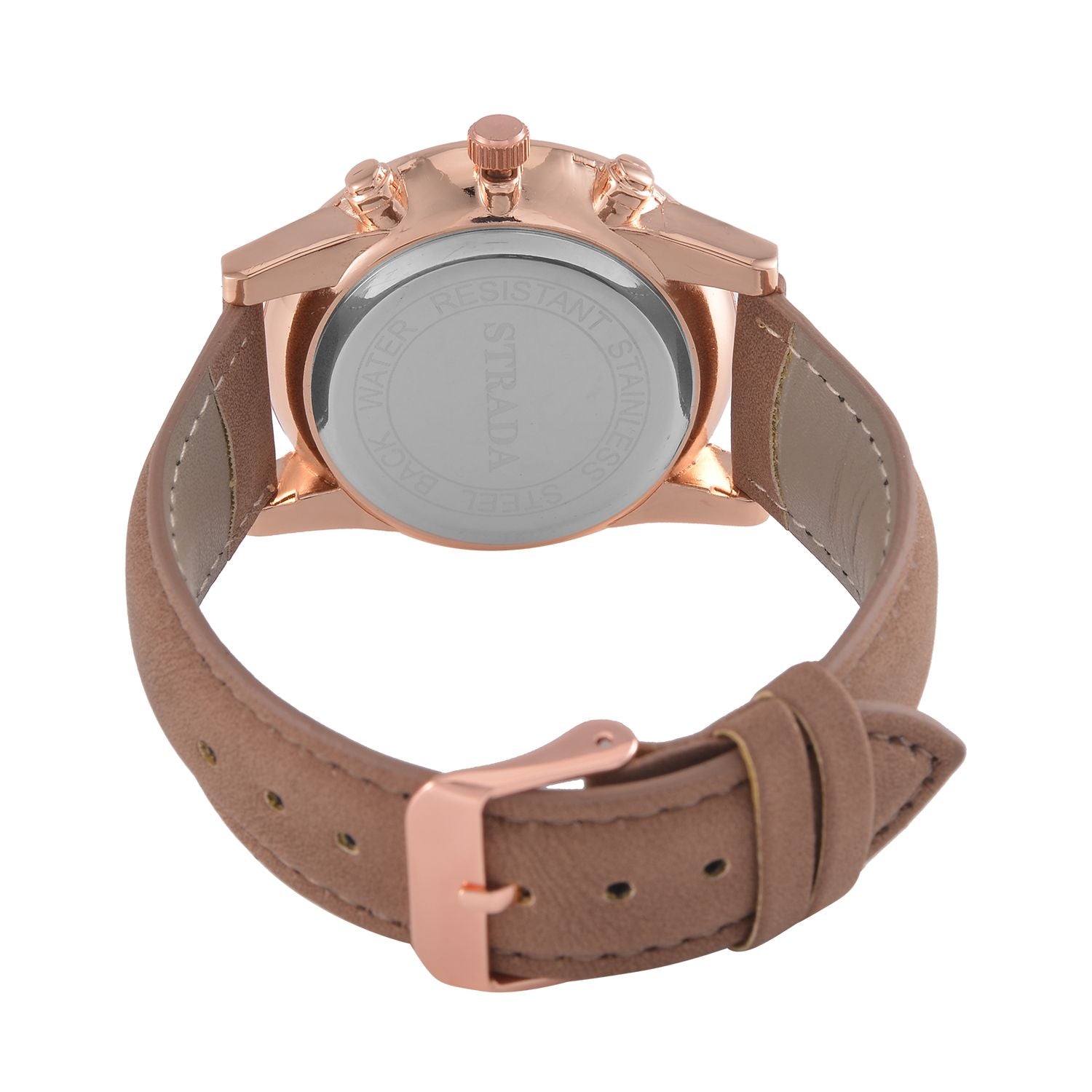 Strada Japanisches Uhrwerk - Exklusive Uhr mit braunem Hohlzifferblatt, braunem PU-Band und Edelstahl-Schnalle, Weißer Kristall Uhr, 23cm, rose