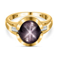 Sternrubin, weißer Zirkon Ring, 925 Silber vergoldet (Größe 19.00) ca. 9.28 ct
