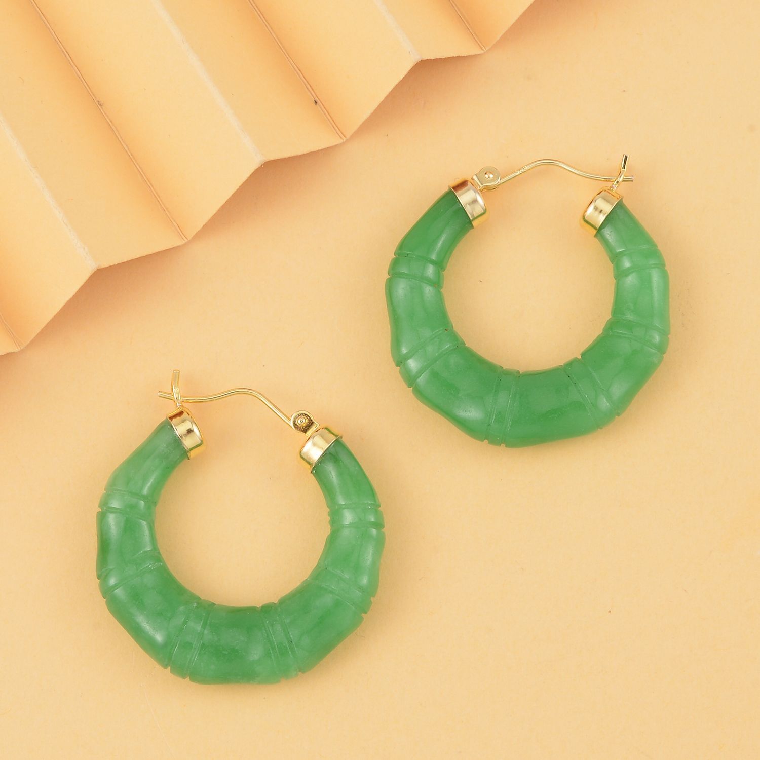 Grüne Jade Ohrringe 925 Silber vergoldet ca. 54.60 ct