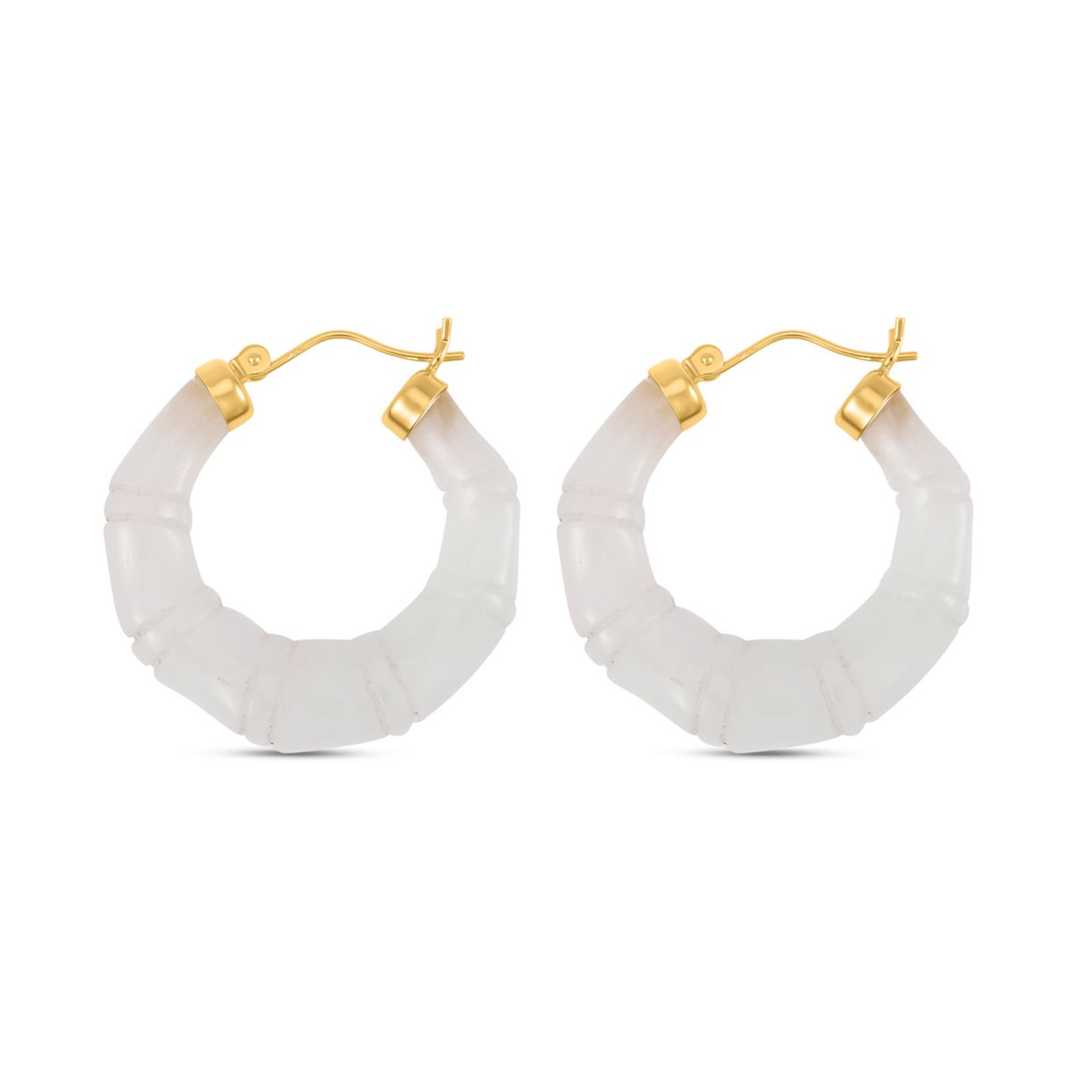 Weiße Jade Ohrringe 925 Silber vergoldet ca. 54.50 ct