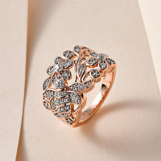 Weißer Diamant Ring, 925 Silber Roségold Vermeil