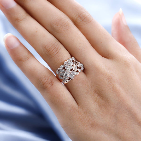 Weißer Diamant Ring, 925 Silber Roségold Vermeil