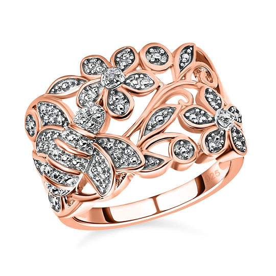 Weißer Diamant Ring, 925 Silber Roségold Vermeil