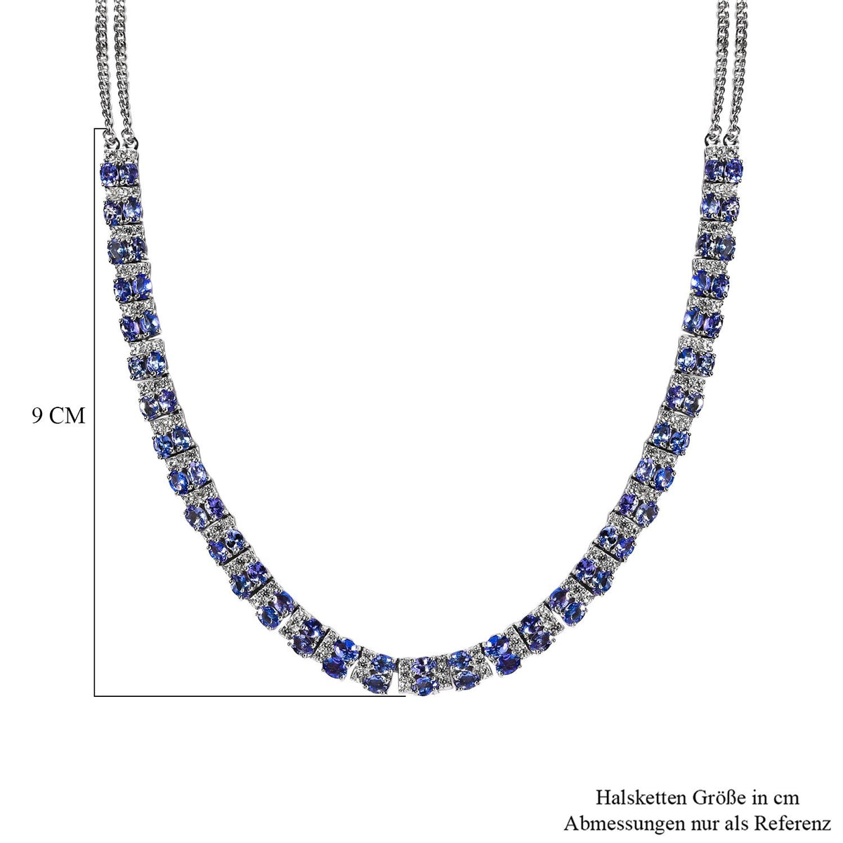 Tansanit, weißer Zirkon Halskette, ca. 45 cm 925 Silber platiniert ca. 13.18 ct