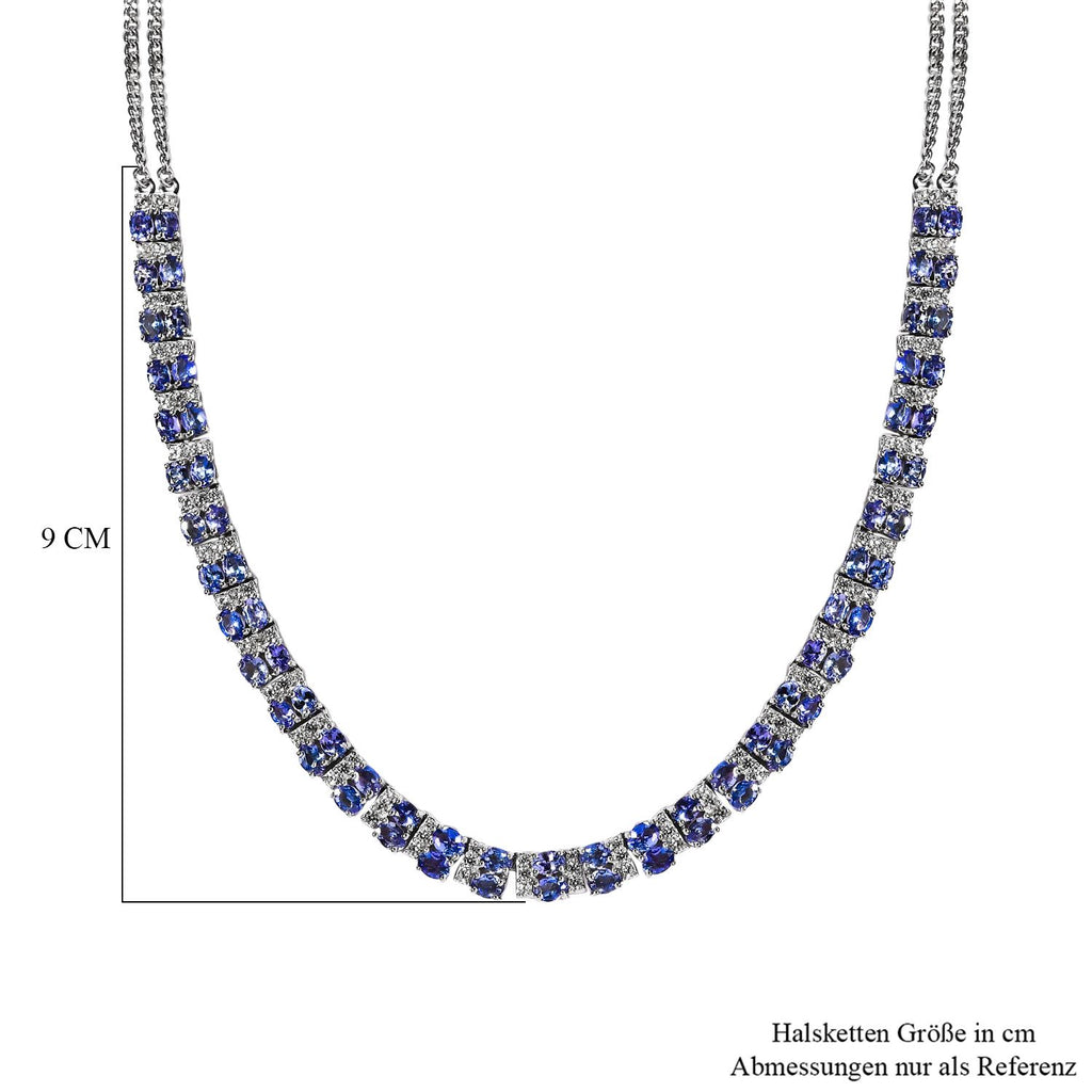 Tansanit, weißer Zirkon Halskette, ca. 45 cm 925 Silber platiniert ca. 13.18 ct