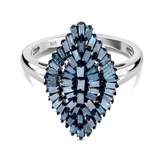 Blauer Diamant Ring, 925 Silber platiniert (Größe 20.00) ca. 1.00 ct